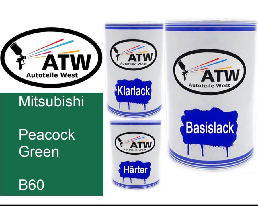 Mitsubishi, Peacock Green, B60: 500ml Lackdose + 500ml Klarlack + 250ml Härter - Set, von ATW Autoteile West.